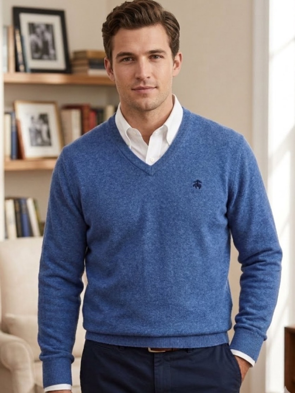 Brooks Brothers Extra Fine Merino Wool V-Neck Sweater Men's Medium